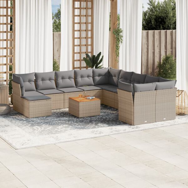 vidaXL 12-delige Loungeset met kussens poly rattan beige