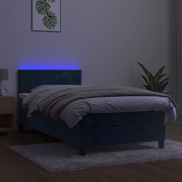 vidaXL Boxspring met matras en LED fluweel donkerblauw 90x200 cm
