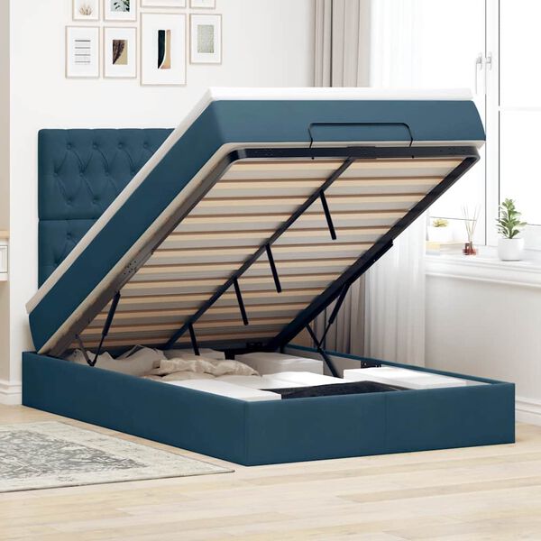 vidaXL Ottoman bed met matrassen 120x200cm fluweel donkerblauw