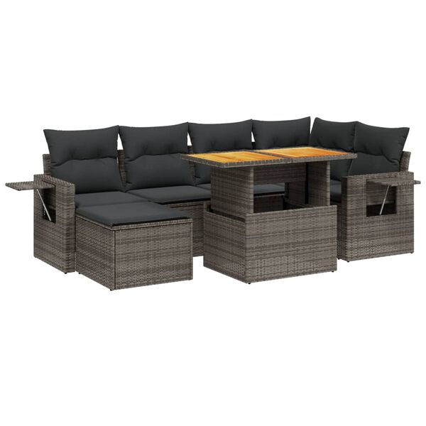 vidaXL 7-delige Loungeset met kussens poly rattan grijs