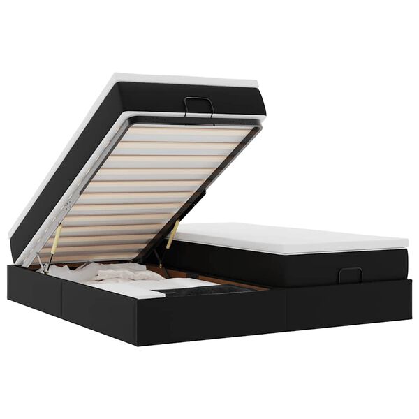 vidaXL Ottoman bed met matrassen 200x200cm kunstleer zwart