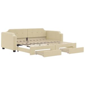 vidaXL Slaapbank met onderschuifbed en lades 80x200 cm stof cr&egrave;mekleur