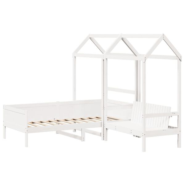 vidaXL Kinderbed met huisje en bankje massief grenenhout wit 90x190 cm