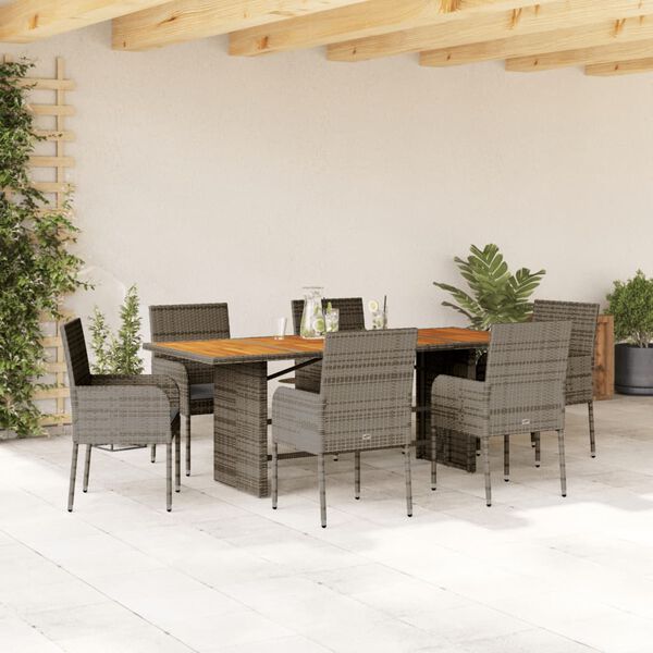 vidaXL 7-delige Tuinset met kussens poly rattan grijs