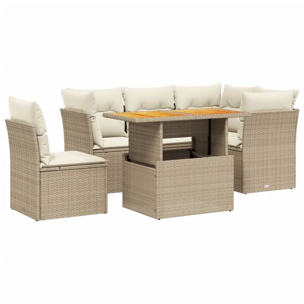vidaXL 5-delige Loungeset met kussens poly rattan beige