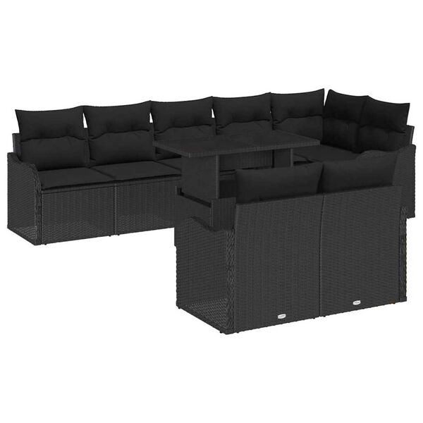 vidaXL Loungebankset met kussen 9 pcs Zwart Poly riet