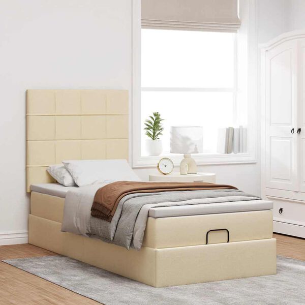 vidaXL Ottoman bed met matras 90x190cm stof cr&egrave;mekleurig