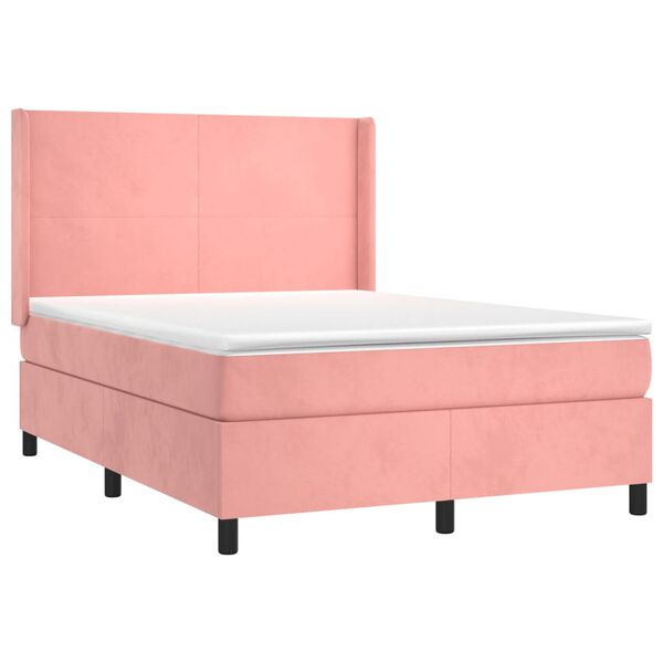 vidaXL Boxspring met matras en LED fluweel roze 140x190 cm