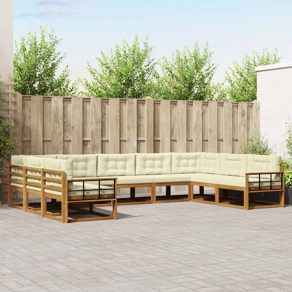 vidaXL Buiten bankenset met kussen 9 pcs Natuurlijk en Cr&egrave;me