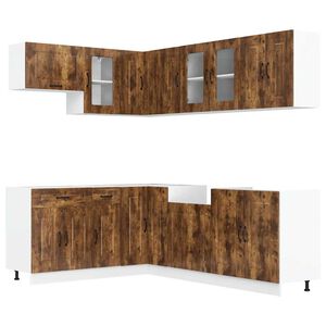 vidaXL 11-delige Keukenkastenset Kalmar bewerkt hout gerookt eiken