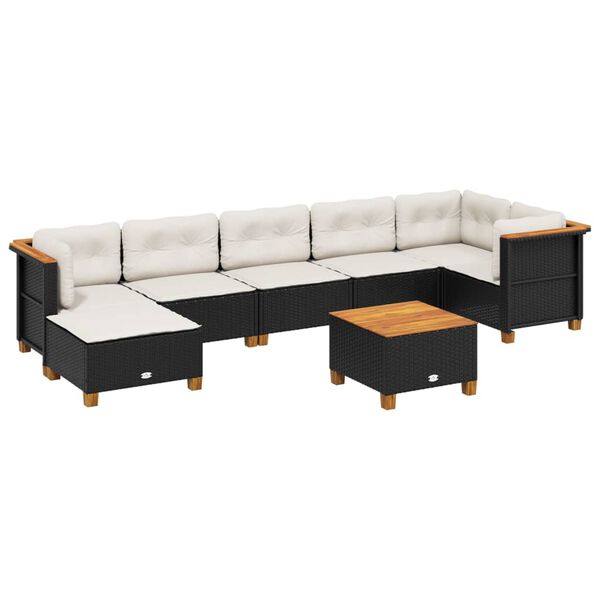 vidaXL 8-delige Loungeset met kussens poly rattan zwart