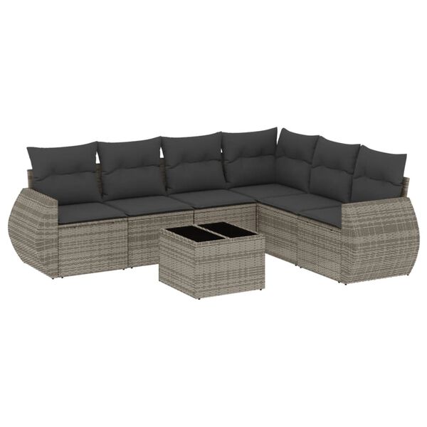 vidaXL 7-delige Loungeset met kussens poly rattan grijs