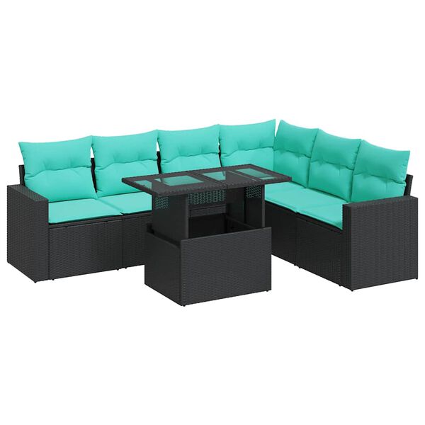 vidaXL 7-delige Loungeset met kussens poly rattan acacia zwart