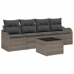 vidaXL Tuin Sofa Set met kussen 5 pcs Grijs Poly rattan, staal en glas