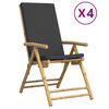 vidaXL Tuinstoelen 4 st inklapbaar met kussens bamboe donkergrijs