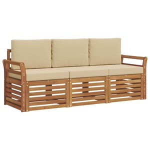 vidaXL Sofa-Sets 3 pcs Natuurlijk en Beige Massief Acaciahout