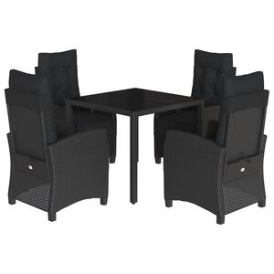 vidaXL 5-delige Tuinset met kussens poly rattan zwart