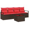 vidaXL Bankstel 5 st 4-Aantal zitplaatsen Beige en Rood poly rattan