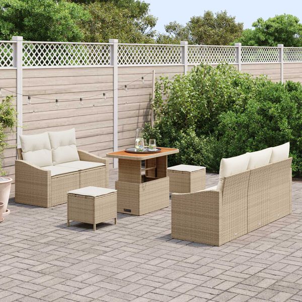 vidaXL Tuin Sofa Set met kussen met opslag 8 pcs Beige en Cr&egrave;me