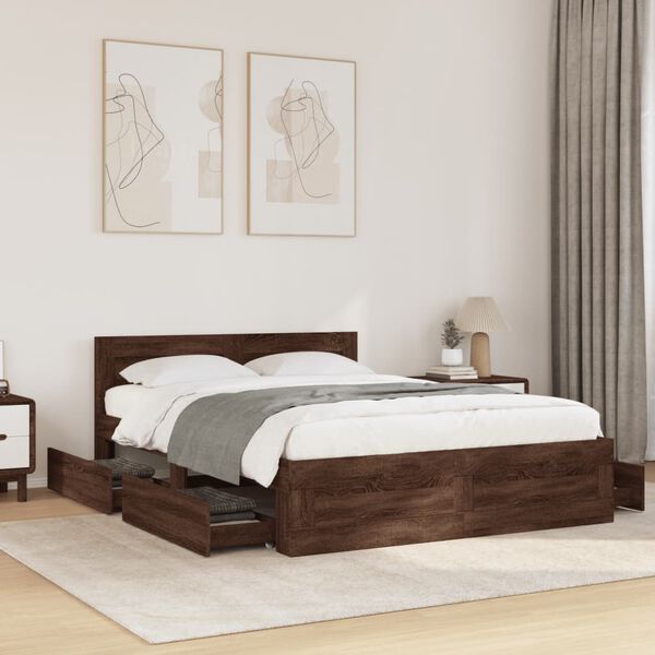 vidaXL Bedframe met hoofdeinde bewerkt hout bruineikenkleur 140x200 cm