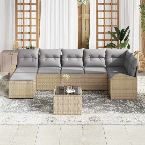 vidaXL Tuin Sofa Set 8 pcs Beige Poly riet