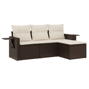vidaXL 4-delige Loungeset met kussens poly rattan bruin