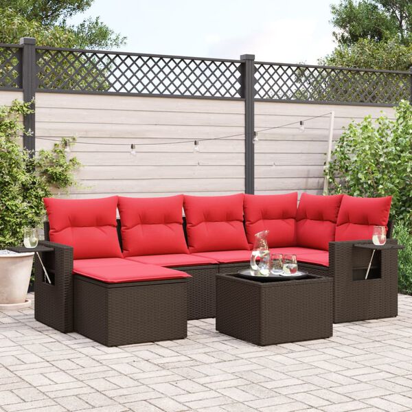 vidaXL 7-delige tuinbankset met kussens, bruin polyrotan