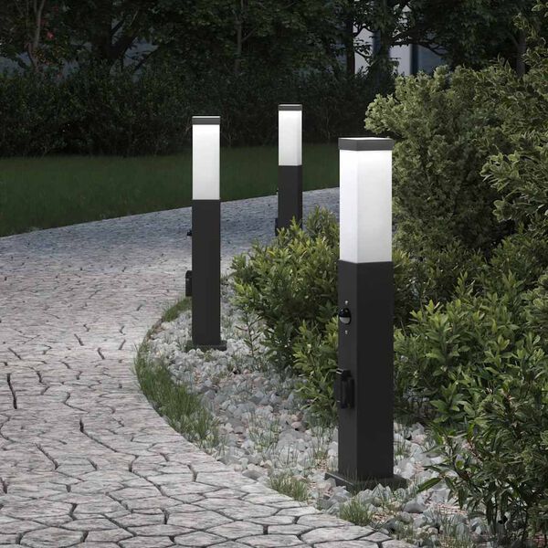 vidaXL Bolderverlichting met sensor en stopcontact 3 stuks 50 cm zwart IP44