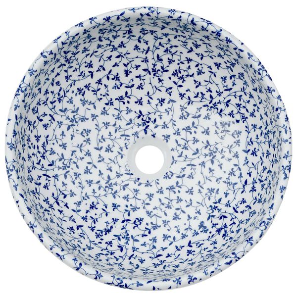 vidaXL Opzetwasbak rond Φ41x14 cm keramiek wit en blauw