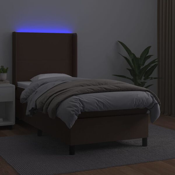 vidaXL Boxspring met matras en LED kunstleer bruin 100x200 cm