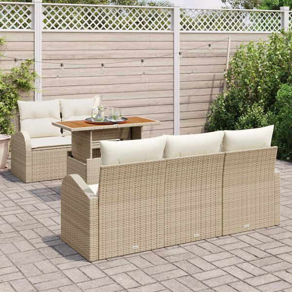 vidaXL Tuin Sofa Set met kussen 6 pcs beige en cr&egrave;mekleurig