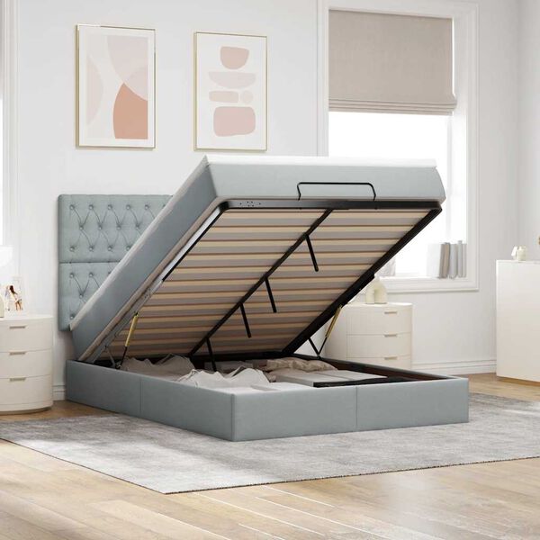 vidaXL Ottoman bed met matras en LED's 140x190cm stof lichtgrijs