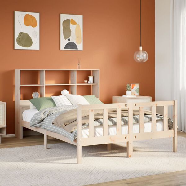 vidaXL Bed met boekenkast zonder matras massief grenenhout 120x190 cm