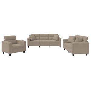 vidaXL 3-delige Loungeset met kussens microvezelstof taupe