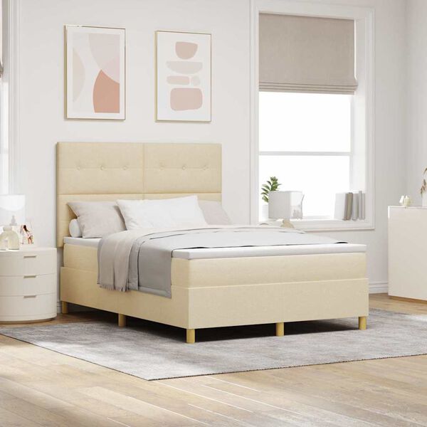 vidaXL LED Box Spring Bed met matras Cr&egrave;me 140 x 200 cm Stof