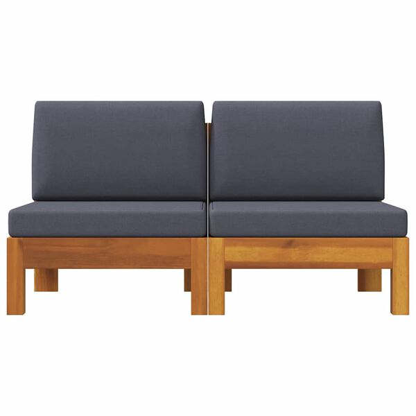 vidaXL Middenbanken 2 st met donkergrijze kussens massief acaciahout