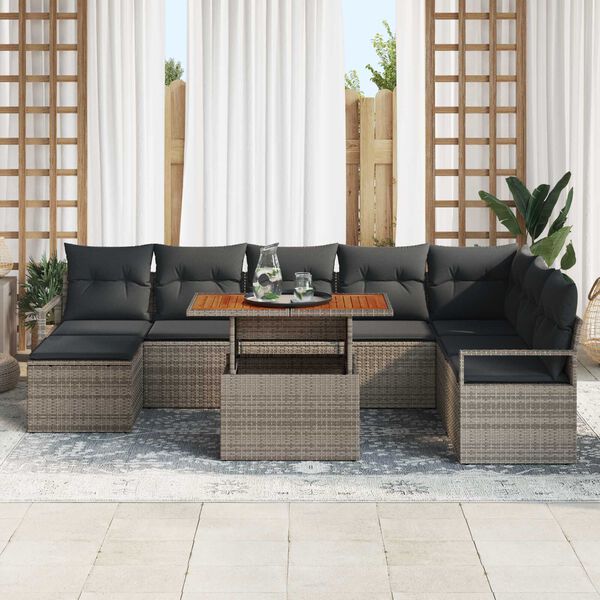 vidaXL Tuin Sofa Set met opslag 9 pcs Grijs Poly riet