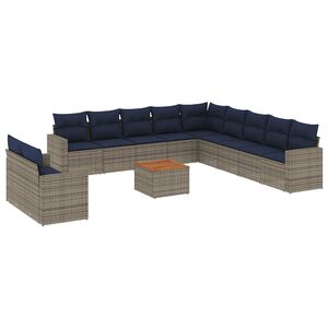 vidaXL 12-delige Loungeset met kussens poly rattan grijs