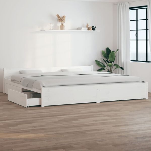 vidaXL Bedframe met lades wit 180x200 cm Super King Size