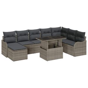 vidaXL Tuin Sofa Set met kussen met opslag 9 pcs Grijs Poly riet