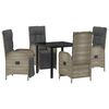 vidaXL Tuin eettafelset met kussen 5 pcs Grijs poly rattan