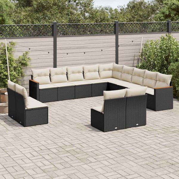 vidaXL 13-delige Loungeset met kussens poly rattan zwart