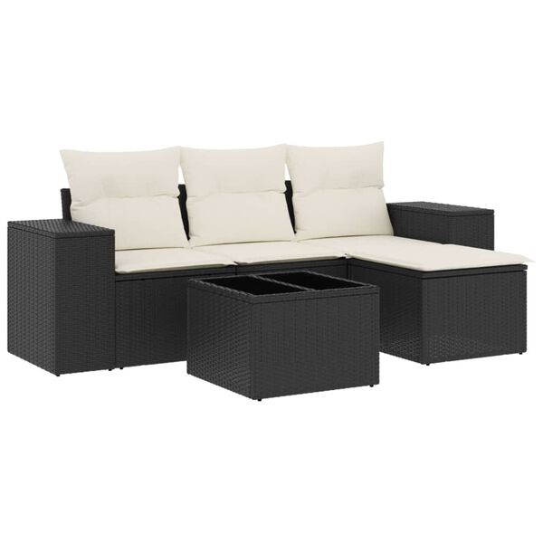vidaXL 5-delige Loungeset met kussens poly rattan zwart