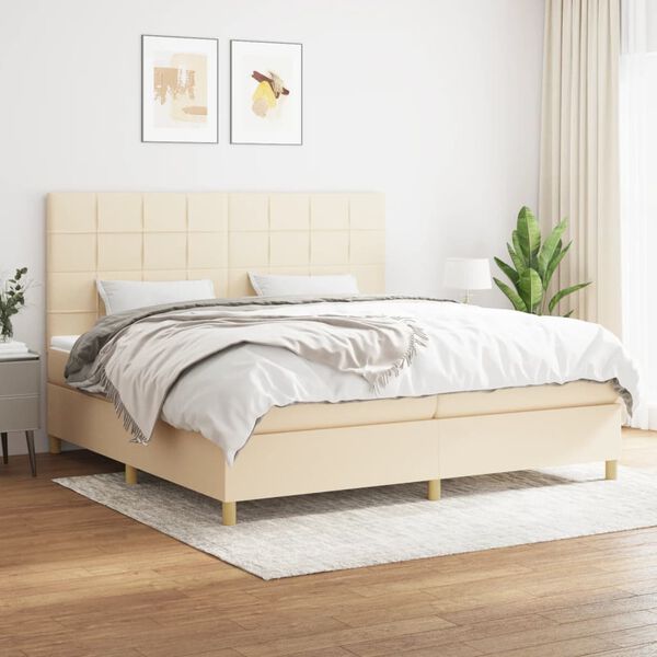 vidaXL Boxspring met matras stof cr&egrave;mekleurig 200x200 cm