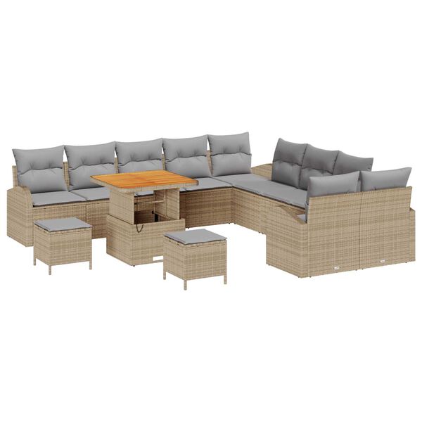 vidaXL Tuin Sofa Set met kussen met opslag 13 pcs Beige en Licht Grijs