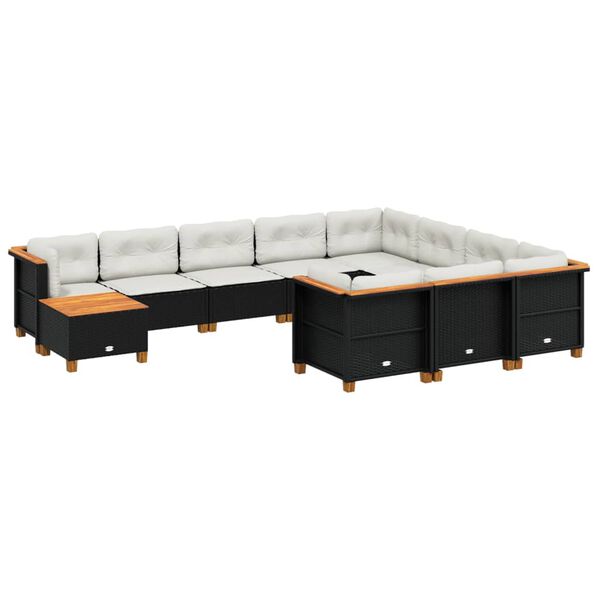 vidaXL 11-delige Loungeset met kussens poly rattan zwart