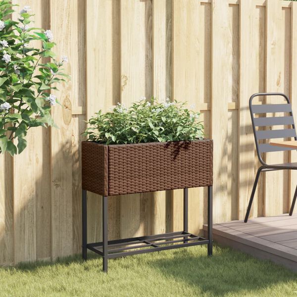 vidaXL Plantenbak met schap poly rattan bruin