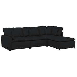 vidaXL Modulaire bank met voetenbank en kussens stof zwart