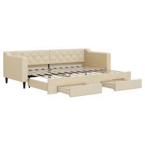 vidaXL Slaapbank met onderschuifbed en lades 80x200 cm stof cr&egrave;mekleur
