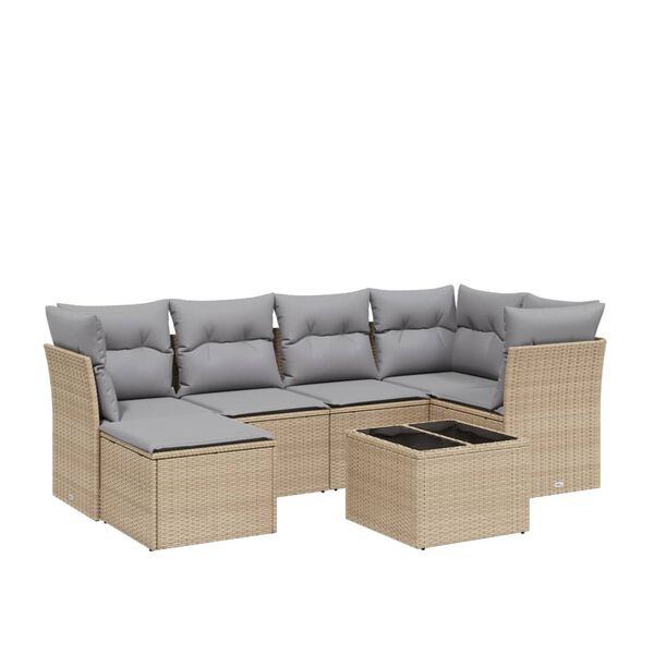 vidaXL 7-delige Loungeset met kussens poly rattan gemengd beige